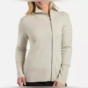 Kuhl Women’s Merino Wool Blend Alpine Asymmetrical Sweater in Cream size XL